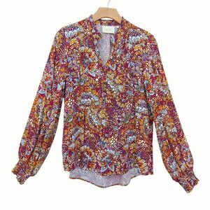 Anthropologie Maeve Blouse Womens Small Orange Colette Peasant Bohemian Mosaic